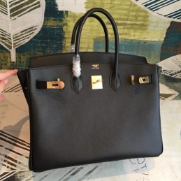 Replica Hermes Black Birkin 35 Gold Hardware Bag