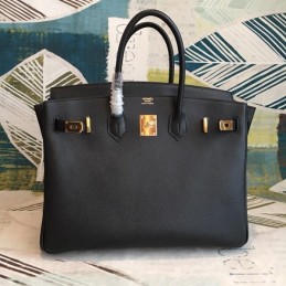 Replica Hermes Black Birkin 35 Gold Hardware Bag