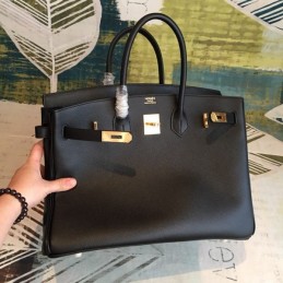 Replica Hermes Black Birkin 35 Gold Hardware Bag