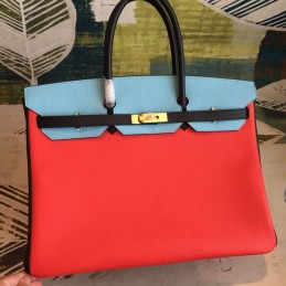 Replica Hermes Red Blue Colorblock Birkin 40 Gold Hardware Bag
