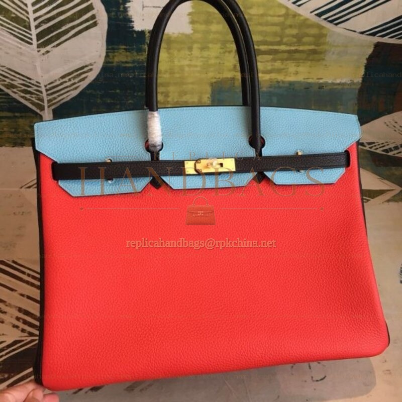 Replica Hermes Red Blue Colorblock Birkin 40 Gold Hardware Bag