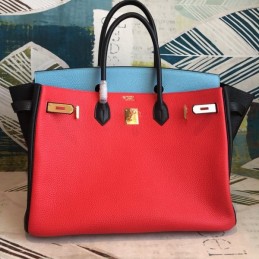 Replica Hermes Red Blue Colorblock Birkin 40 Gold Hardware Bag