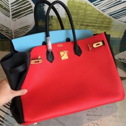 Replica Hermes Red Blue Colorblock Birkin 40 Gold Hardware Bag