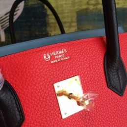 Replica Hermes Red Blue Colorblock Birkin 40 Gold Hardware Bag