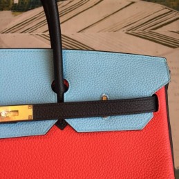 Replica Hermes Red Blue Colorblock Birkin 40 Gold Hardware Bag