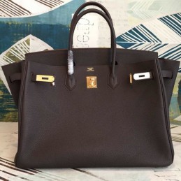 Replica Hermes Dark Brown Birkin 40 Gold Hardware Bag