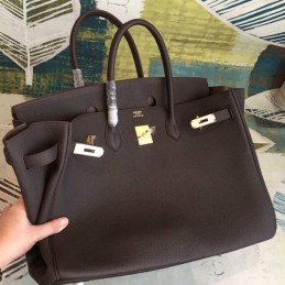Replica Hermes Dark Brown Birkin 40 Gold Hardware Bag
