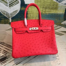 Replica Hermes Red Ostrich Leather Birkin 30 Bag