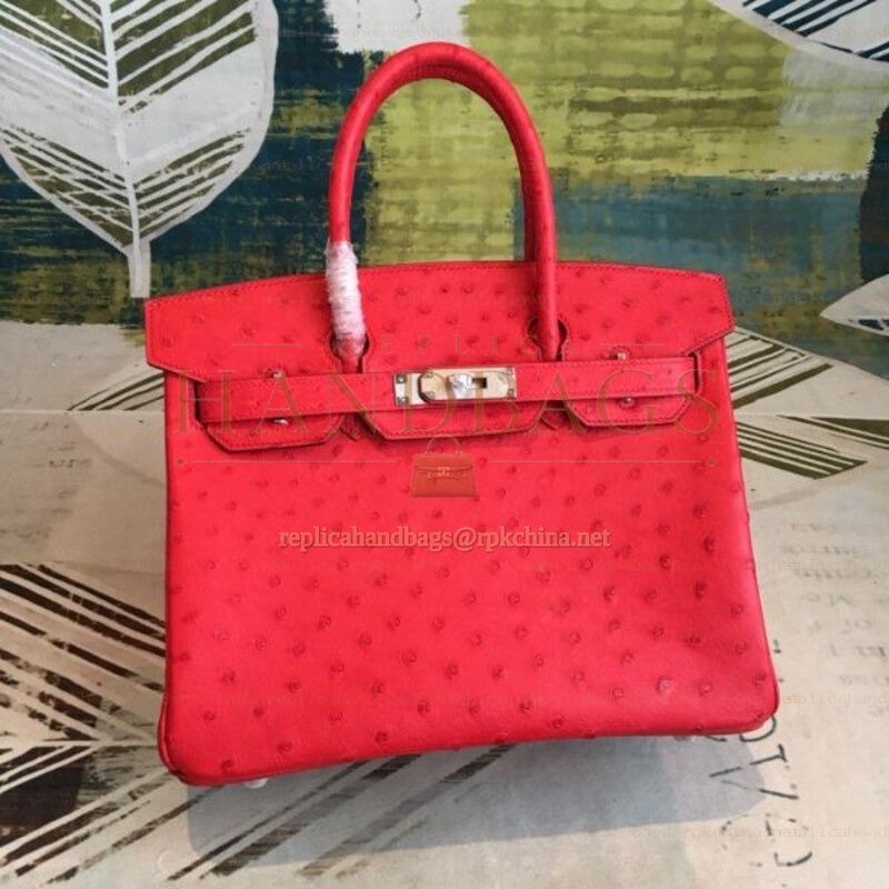 Replica Hermes Red Ostrich Leather Birkin 30 Bag