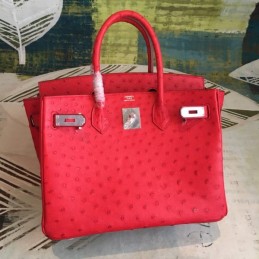 Replica Hermes Red Ostrich Leather Birkin 30 Bag