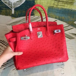 Replica Hermes Red Ostrich Leather Birkin 30 Bag