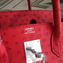 Replica Hermes Red Ostrich Leather Birkin 30 Bag