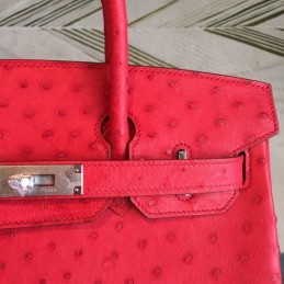 Replica Hermes Red Ostrich Leather Birkin 30 Bag