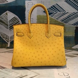 Replica Hermes Yellow Ostrich Leather Birkin 30 Bag