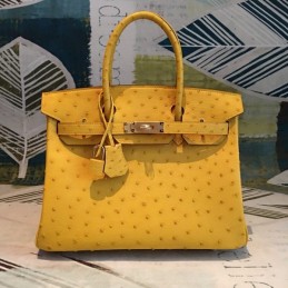 Replica Hermes Yellow Ostrich Leather Birkin 30 Bag