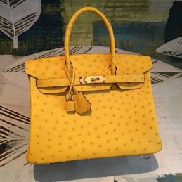 Replica Hermes Yellow Ostrich Leather Birkin 30 Bag
