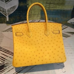Replica Hermes Yellow Ostrich Leather Birkin 30 Bag