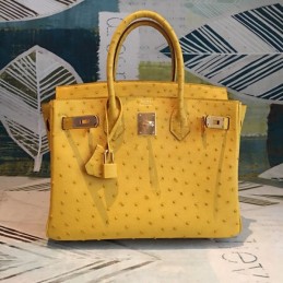 Replica Hermes Yellow Ostrich Leather Birkin 30 Bag