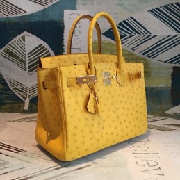Replica Hermes Yellow Ostrich Leather Birkin 30 Bag