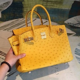 Replica Hermes Yellow Ostrich Leather Birkin 30 Bag