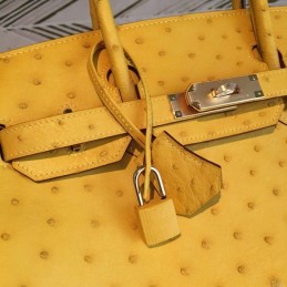 Replica Hermes Yellow Ostrich Leather Birkin 30 Bag