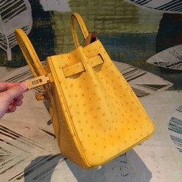 Replica Hermes Yellow Ostrich Leather Birkin 30 Bag