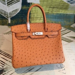 Replica Hermes Orange Ostrich Leather Birkin 30 Bag