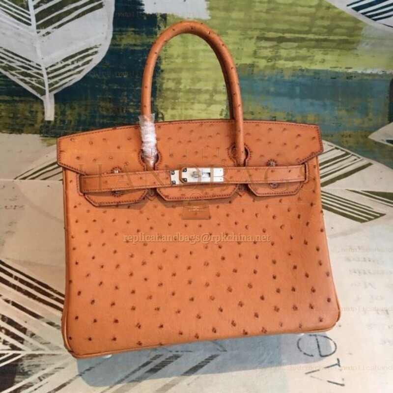 Replica Hermes Orange Ostrich Leather Birkin 30 Bag