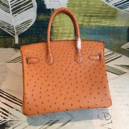 Replica Hermes Orange Ostrich Leather Birkin 30 Bag