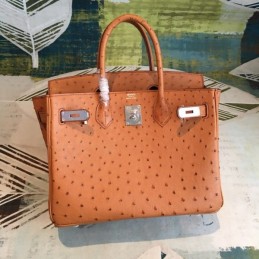 Replica Hermes Orange Ostrich Leather Birkin 30 Bag