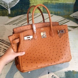 Replica Hermes Orange Ostrich Leather Birkin 30 Bag