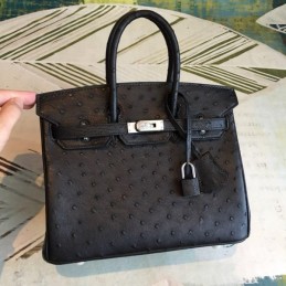 Replica Hermes Black Ostrich Leather Birkin 25 Bag