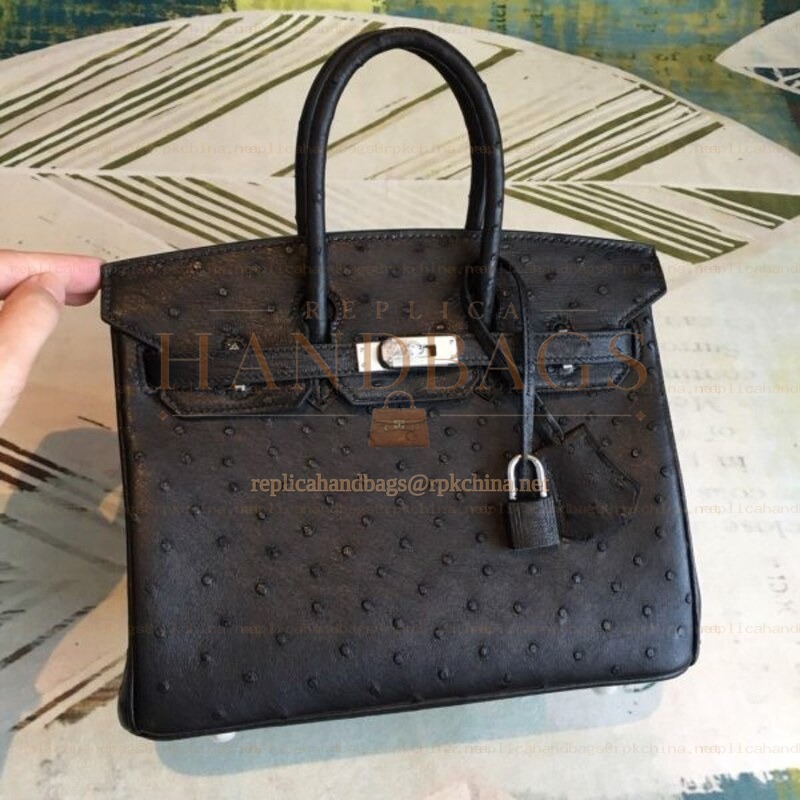 Replica Hermes Black Ostrich Leather Birkin 25 Bag