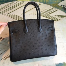 Replica Hermes Black Ostrich Leather Birkin 25 Bag
