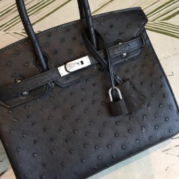 Replica Hermes Black Ostrich Leather Birkin 25 Bag