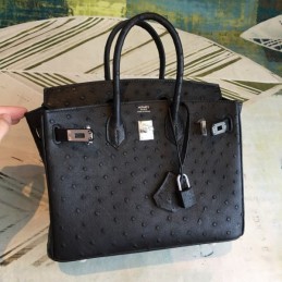 Replica Hermes Black Ostrich Leather Birkin 25 Bag