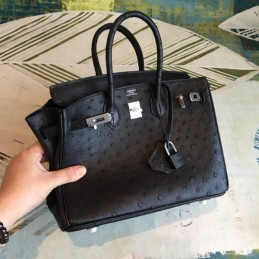 Replica Hermes Black Ostrich Leather Birkin 25 Bag