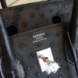 Replica Hermes Black Ostrich Leather Birkin 25 Bag