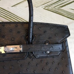 Replica Hermes Black Ostrich Leather Birkin 25 Bag