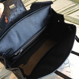 Replica Hermes Black Ostrich Leather Birkin 25 Bag