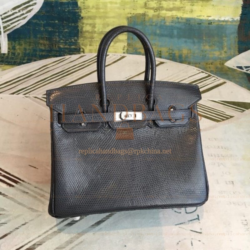 Replica Hermes Black Textured Birkin 25 Palladium Hardware Bag