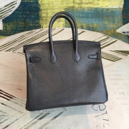 Replica Hermes Black Textured Birkin 25 Palladium Hardware Bag