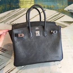 Replica Hermes Black Textured Birkin 25 Palladium Hardware Bag
