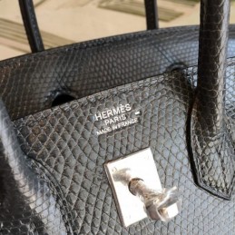 Replica Hermes Black Textured Birkin 25 Palladium Hardware Bag