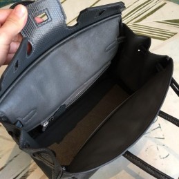 Replica Hermes Black Textured Birkin 25 Palladium Hardware Bag