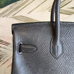 Replica Hermes Black Textured Birkin 25 Palladium Hardware Bag
