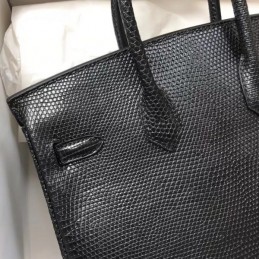 Replica Hermes Black Lizard Leather Birkin 25 Gold Hardware Bag