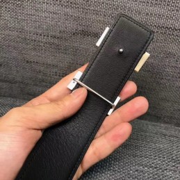 Replica Hermes Cognac Brown Brushed Silver H Buckle Leather Belt