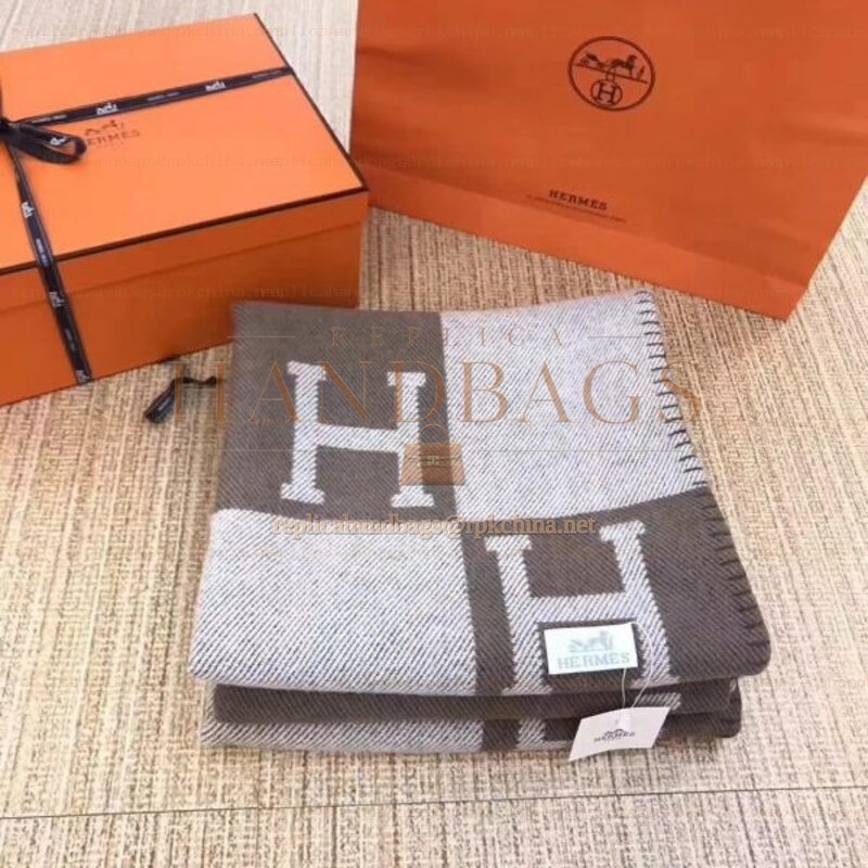 Replica Hermes Taupe and Gray Avalon H Wool Cashmere Blanket