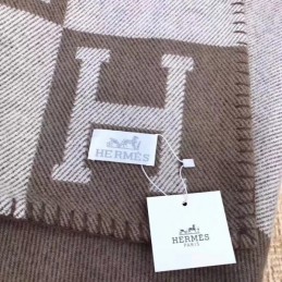 Replica Hermes Taupe and Gray Avalon H Wool Cashmere Blanket
